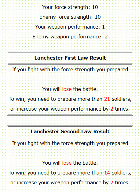 Lanchester Strategy Result